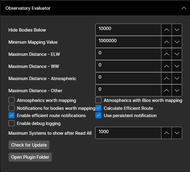 Evaluator's settings.