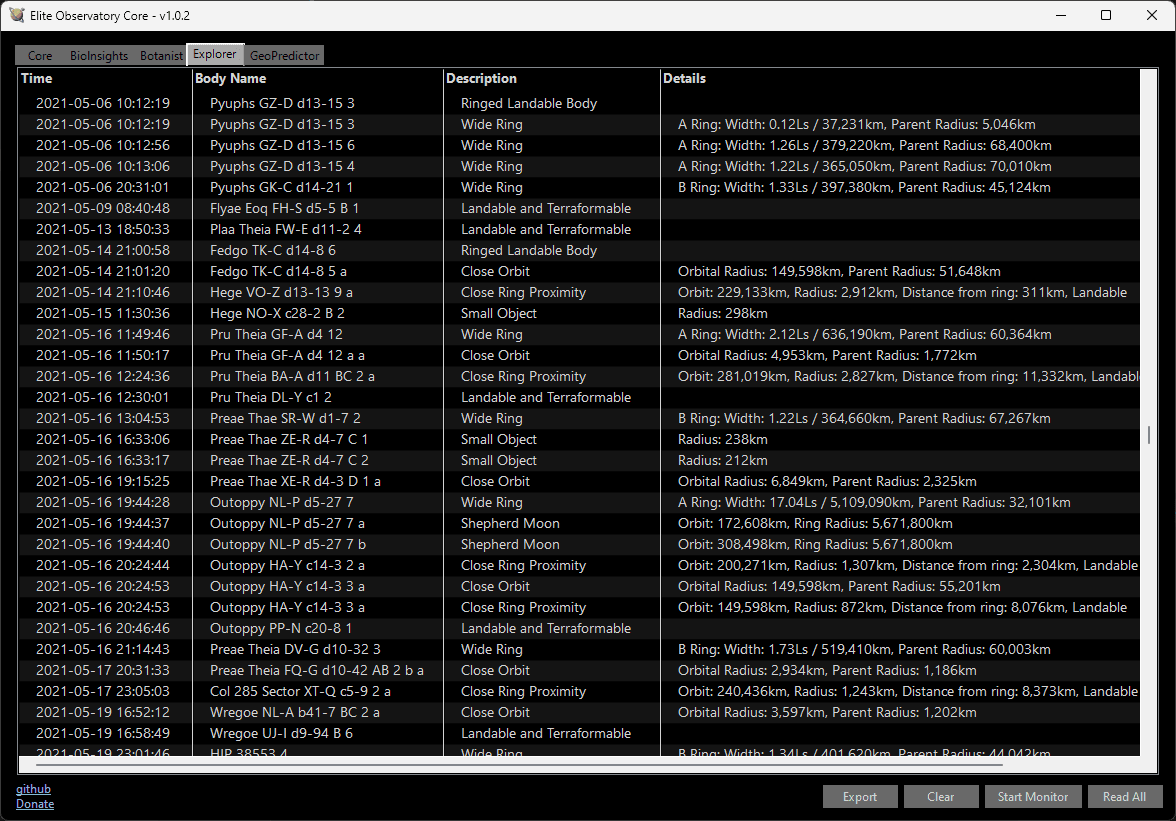 Example output from Explorer.