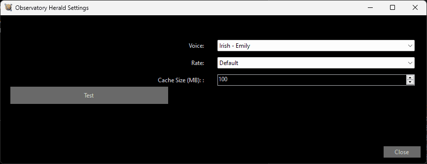 The Herald settings window.