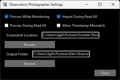 Photographer settings windows.
