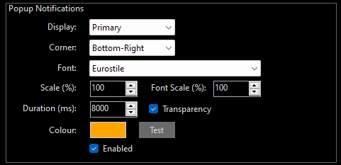 Popup Notification Settings